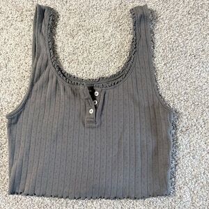 Like new! large gray America Eagle ruffled delicate demure crop tank top